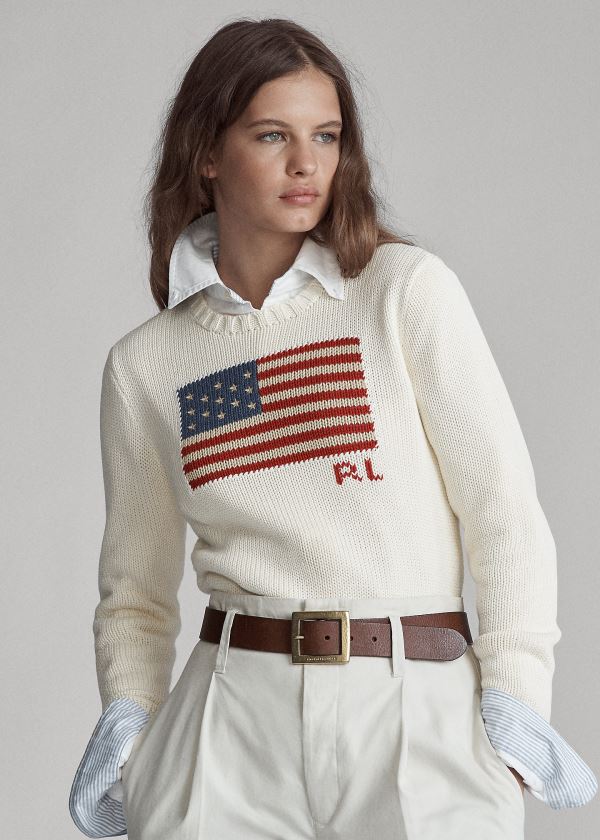 Polo Ralph Lauren Flag Cotton Crewneck Striktrøje Dame Danmark (BAPHS1345)